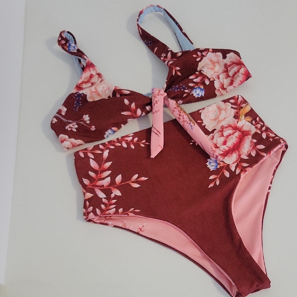 Floral Kids Swim Set - Brown and Pink